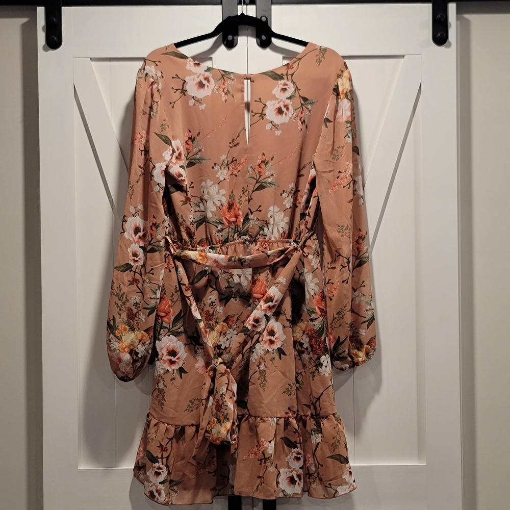 NWT LULU'S Mauve Floral Long Sleeve Faux-Wrap Mini Dress - Picture 5 of 7